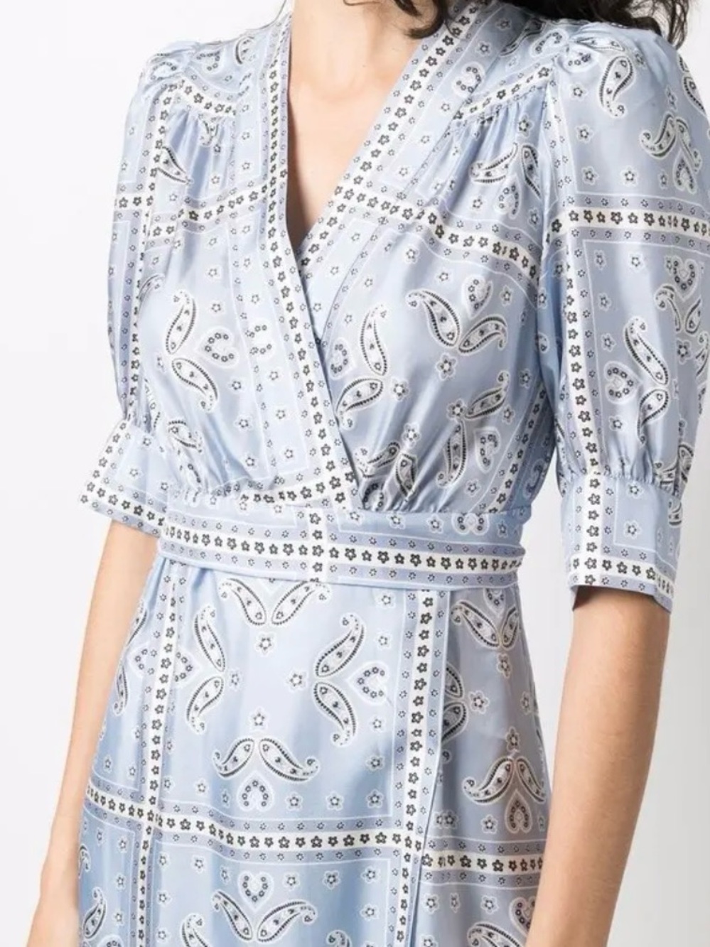 Sandro Pale Blue Paisley Wrap Midi Dress S - Picture 3 of 10